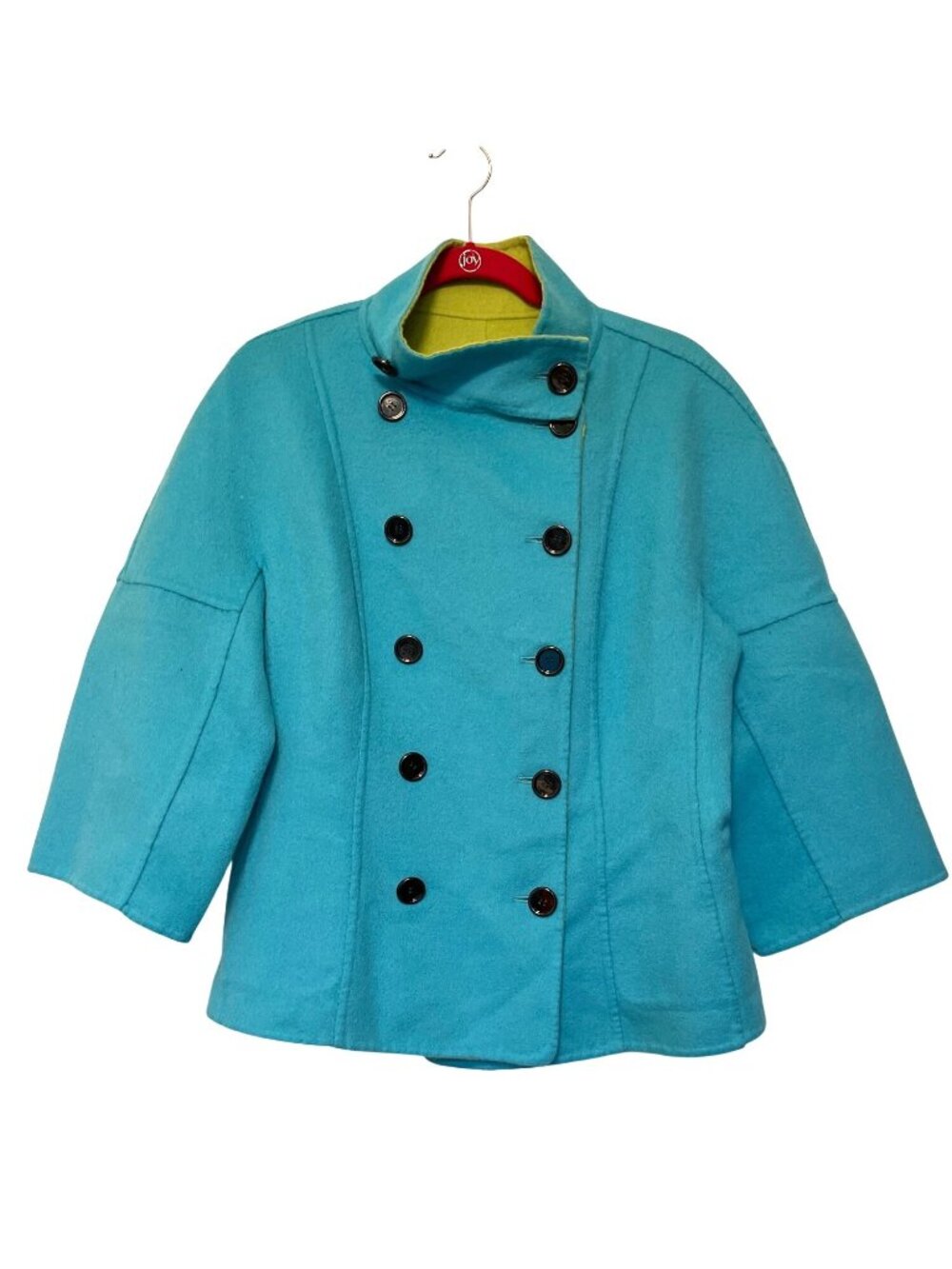 Per Se Double-Breasted Reversible Peacoat Size 12 Turquoise & Lime NWT